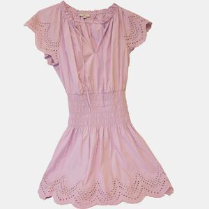 RAILS Harper Shirred Eyelet Mini Dress Soft Lawender Cotton/Tencel  Sz S
